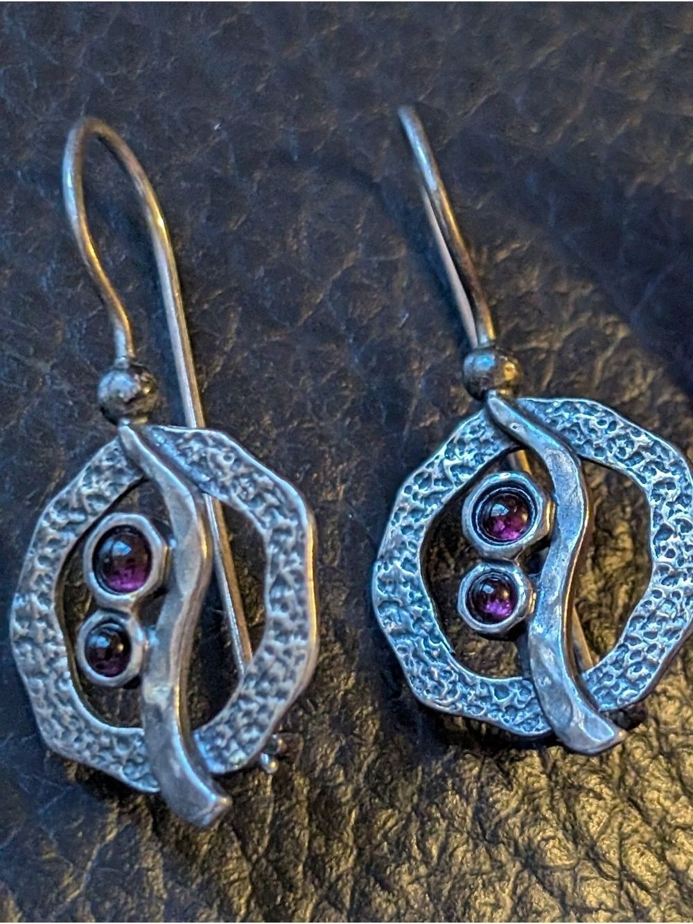 Artisan Handcrafted 925 Sterling Silver Dangle Earrings Textured Modernist - Picture 8 of 10